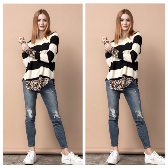 Fabulous striped Print with leopard trim tunic top - Picture 2 of 6